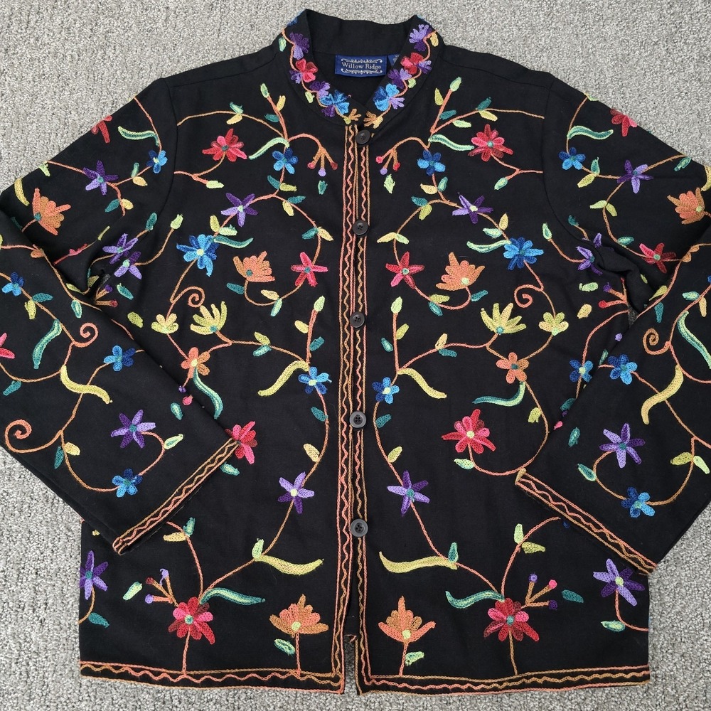 Vintage Embroidered Floral Jacket Black Boho Cottagecore M